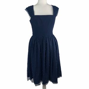 Gal Meets Glam Delores Vintage Pearl Navy Dress